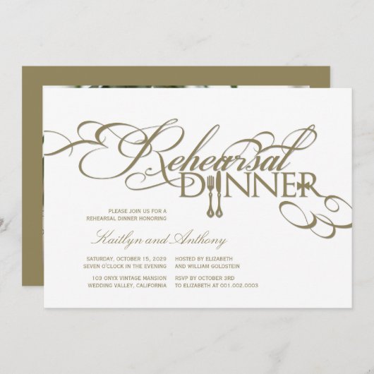 リハーサルクラシックディナーのスクロール結婚式の招待 招待状 (正面/裏面)