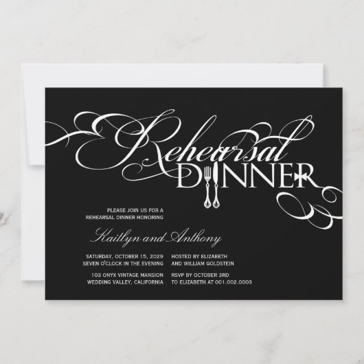 リハーサルクラシックディナーのスクロール結婚式の招待 招待状 (正面)