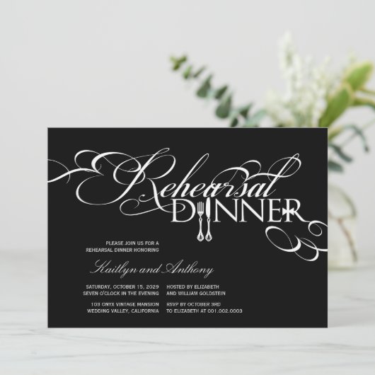 リハーサルクラシックディナーのスクロール結婚式の招待 招待状 (スタンド正面)