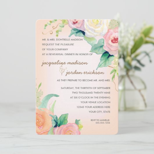 リハーサルシンプルディナモダンー水カラーフローラ 招待状 (スタンド正面)