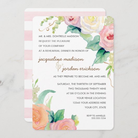 リハーサルシンプルディナモダンー水カラーフローラ 招待状 (正面/裏面)