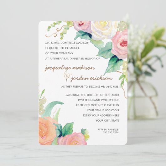 リハーサルシンプルディナモダンー水カラーフローラ 招待状 (スタンド正面)