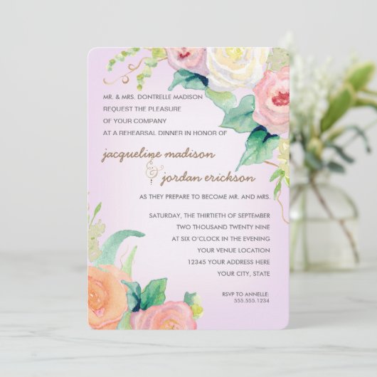 リハーサルシンプルディナモダンー水カラーフローラ 招待状 (スタンド正面)