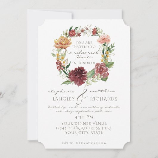 リハーサルディナシンプルーミニマルモダンフローラ 招待状 (正面)