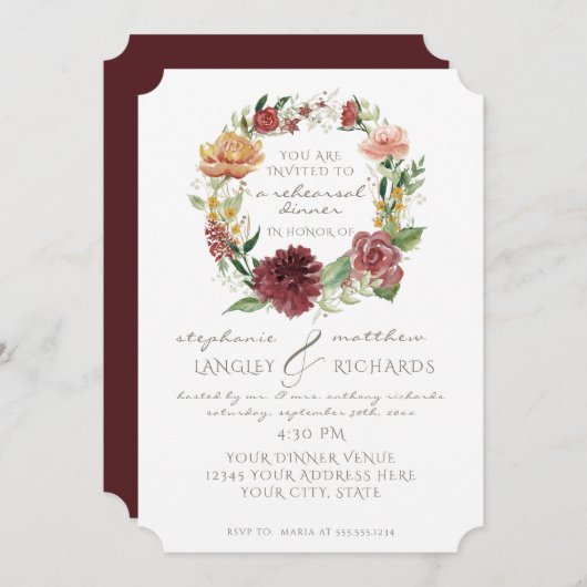 リハーサルディナシンプルーミニマルモダンフローラ 招待状 (正面/裏面)