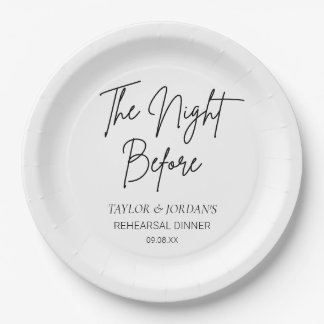 リハーサルディナーのためのモダンなミニマリストデザインのペーパープレート、"The Night Be ペーパープレート