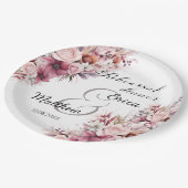 リハーサルディナーのダスティピンクボヘミアンフラワーのウェディング ペーパープレート (アングル)
