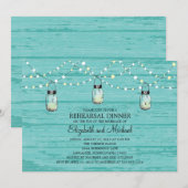 リハーサルディナーのラスティックウッドメイソンジャーとライト 招待状 (正面/裏面)