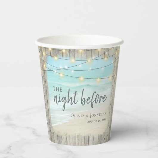 リハーサルディナーのラスティックビーチウェディング 紙コップ (裏面)