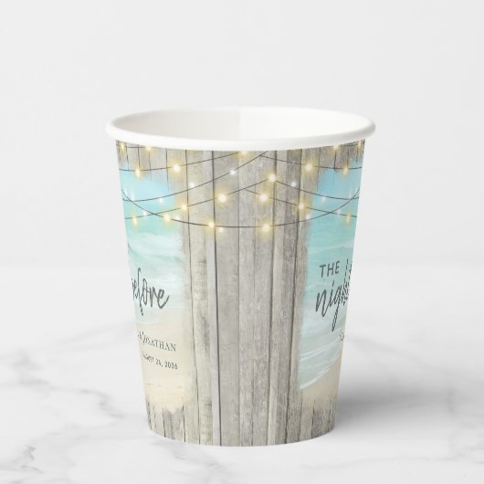リハーサルディナーのラスティックビーチウェディング 紙コップ (左)