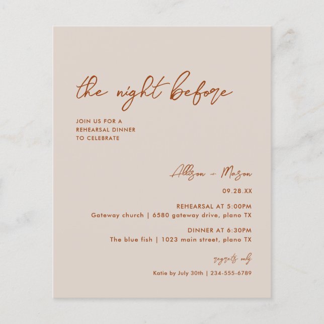 リハーサルディナーの前の夜に予算を割く (正面)