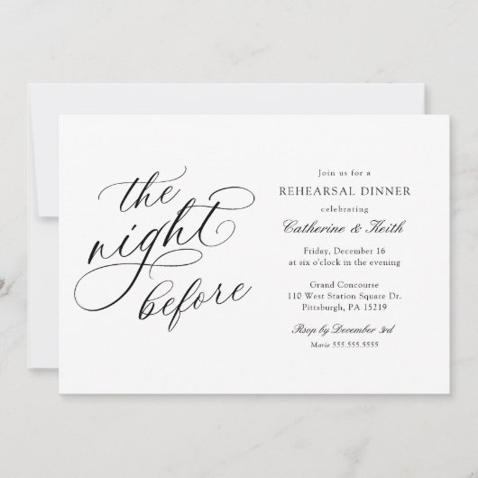 リハーサルディナーの前の夜のエレガントな結婚式 招待状 (正面)