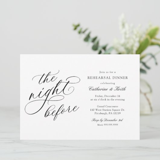 リハーサルディナーの前の夜のエレガントな結婚式 招待状 (スタンド正面)