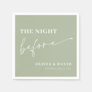 リハーサルディナーの前の夜のオリーブグリーン スタンダードカクテルナプキン