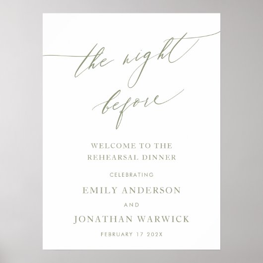 リハーサルディナーの前の夜のセージ緑 ポスター (正面)