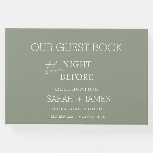 リハーサルディナーの前夜のセージグリーン ゲストブック (正面)