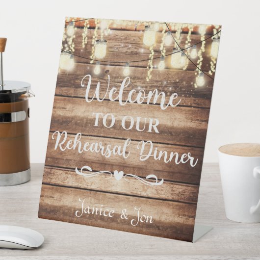 リハーサルディナーへようこそ素朴結婚。 台座サイン (インサイチュ)