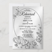 リハーサルディナーウェディングパーティシルバーシャイニーハート 招待状 (正面)