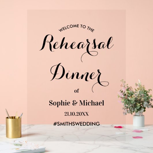 リハーサルディナーウェルカムエレガントな結婚式 アクリルサイン (ウェディング)