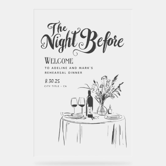 リハーサルディナーウェルカムサインハンドドローファンキード アクリルサイン (正面)