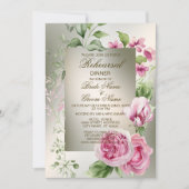リハーサルディナーウォーターカラーピンクフローラブロンズ 招待状 (正面)