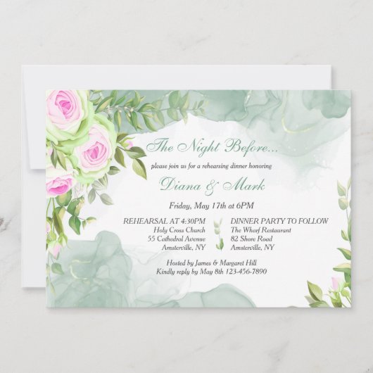 リハーサルディナーウォーターカラー 招待状 (正面)