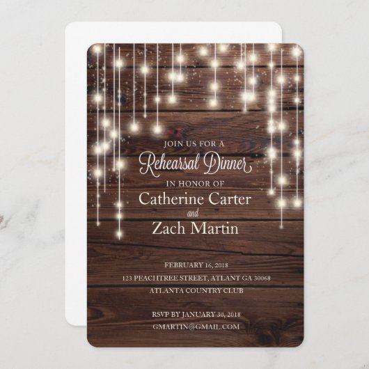 リハーサルディナーウッ素朴ドビストロライト招待状 招待状 (正面/裏面)