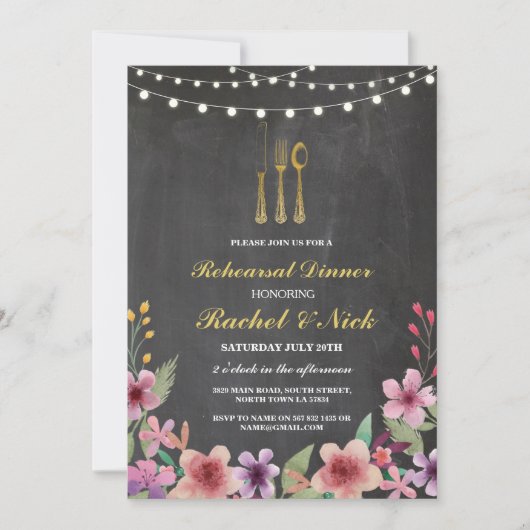 リハーサルディナーカトラリー金ゴールドライツチョーク招待状 招待状 (正面)