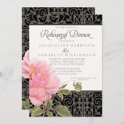 リハーサルディナーサザンエレガンスピンク牡丹アート 招待状 (正面/裏面)