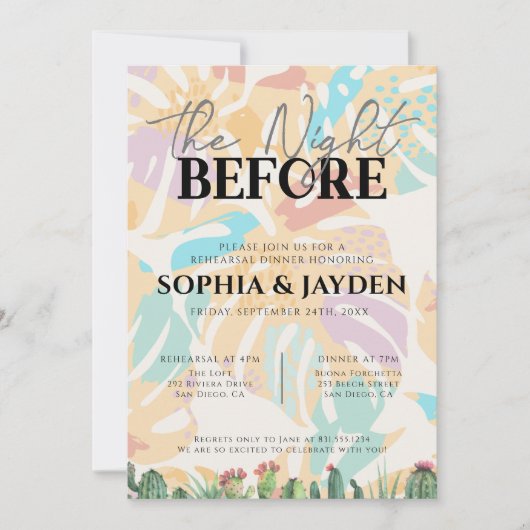 リハーサルディナーサボサボトロピカルパームツリーデザート 招待状 (正面)