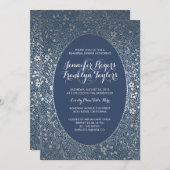 リハーサルディナーシルバーフローラヴィンテージネイビー 招待状 (正面/裏面)