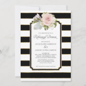 リハーサルディナーストライプのフローラフェイク金ゴールド 招待状 (正面)