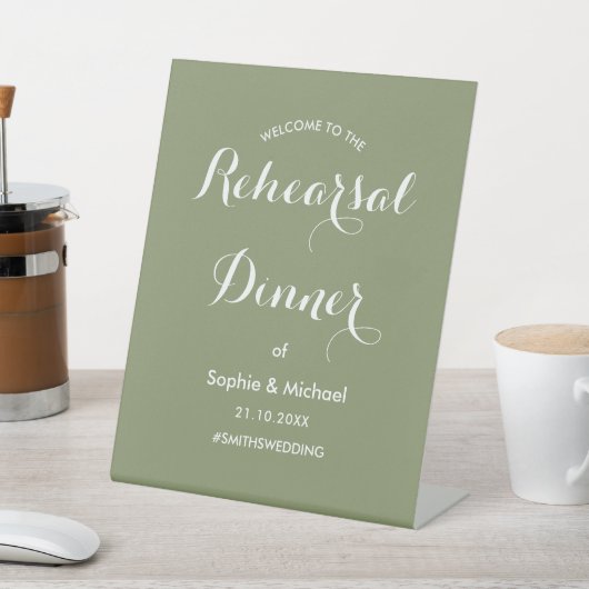 リハーサルディナーセージグリーンウェルカム 台座サイン (インサイチュ)
