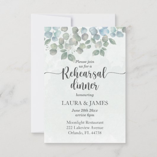 リハーサルディナーセージグリーンユーカリ招待状 招待状 (正面)