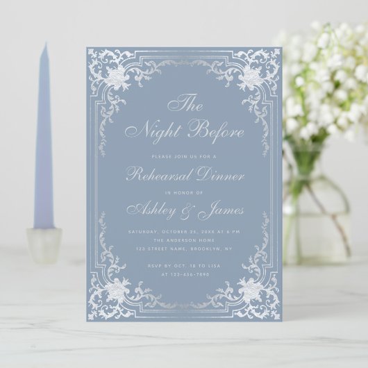 リハーサルディナーダスティブルーフェイクシルバーヴィンテージ 招待状