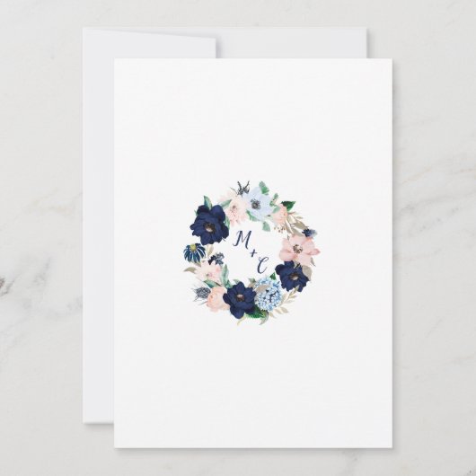 リハーサルディナーネービーブルーエレガント花模様 招待状 (裏面)