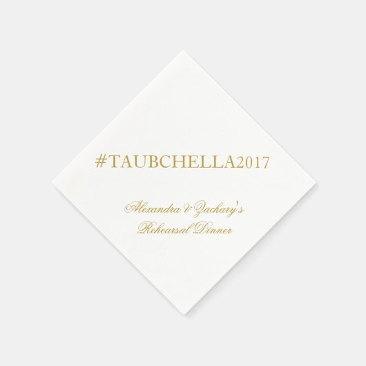 リハーサルディナーハッシュタグナプキンス金ゴールドとホワイト スタンダードカクテルナプキン (角)