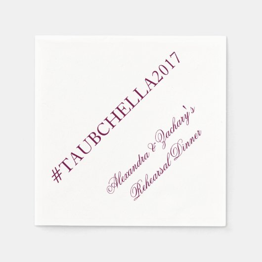 リハーサルディナーハッシュタグナプキンズワインとホワイト スタンダードカクテルナプキン (正面)