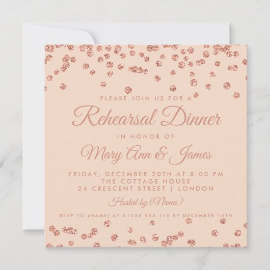 リハーサルディナーバラ金ゴールドグリッター紙吹雪赤面 招待状 (正面)