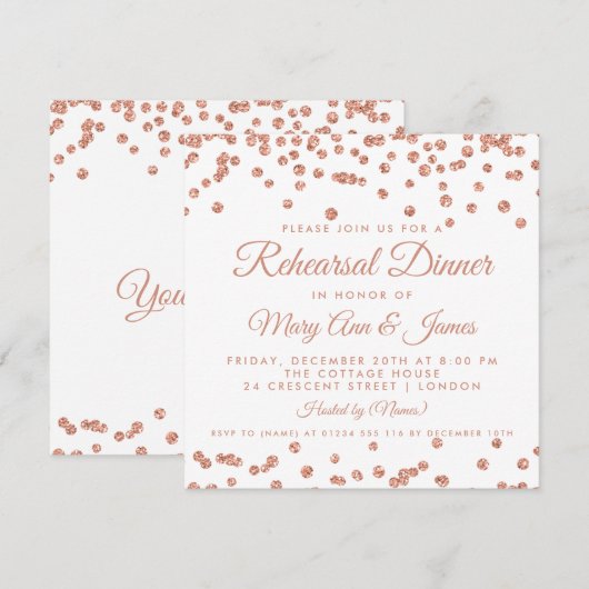 リハーサルディナーバラ金ゴールドグリッター紙吹雪 招待状 (正面/裏面)