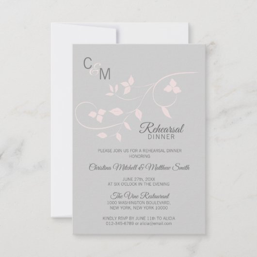 リハーサルディナーパステルバラピンクグレイ結婚ズ 招待状 (正面)