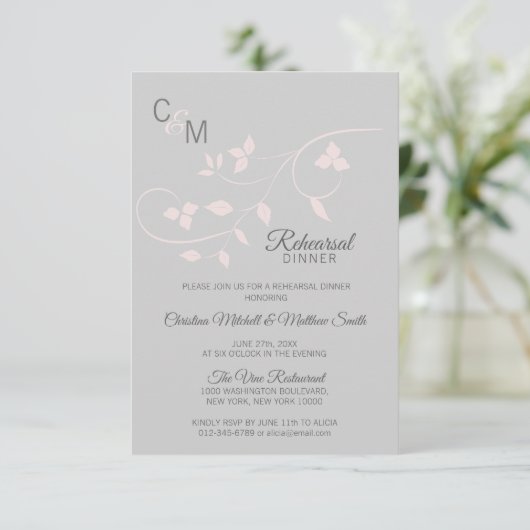 リハーサルディナーパステルバラピンクグレイ結婚ズ 招待状 (スタンド正面)