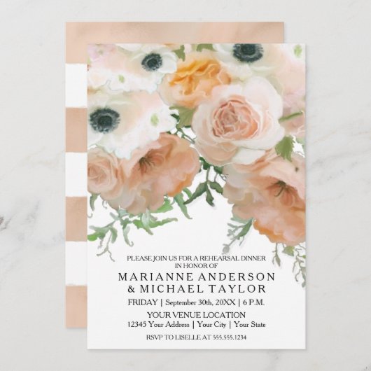 リハーサルディナーパステル花びら英語バラフラワー 招待状 (正面/裏面)
