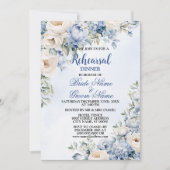 リハーサルディナーパーティーほこりっぽいブルーアイボリー花 招待状 (正面)