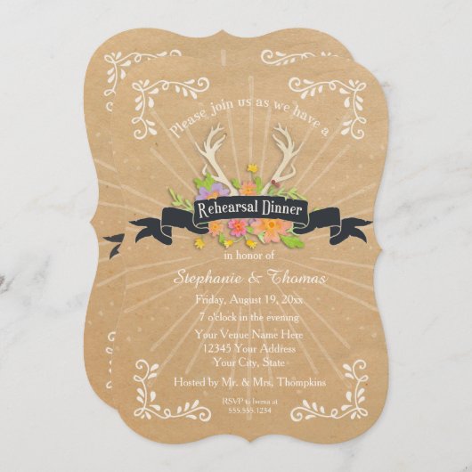 リハーサルディナーパーティーアントラーワイルドフラワースターバスト 招待状 (正面/裏面)