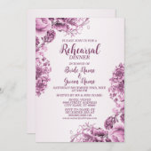 リハーサルディナーパーティーピンク花フレームエレガント 招待状 (正面/裏面)
