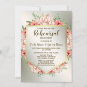 リハーサルディナーパーティーピーチオレンジフローラゴールデン 招待状 (正面)