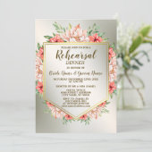 リハーサルディナーパーティーピーチオレンジフローラゴールデン 招待状 (スタンド正面)