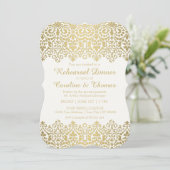 リハーサルディナーパーティーヴィンテージゴールデンレースエレガント 招待状 (スタンド正面)