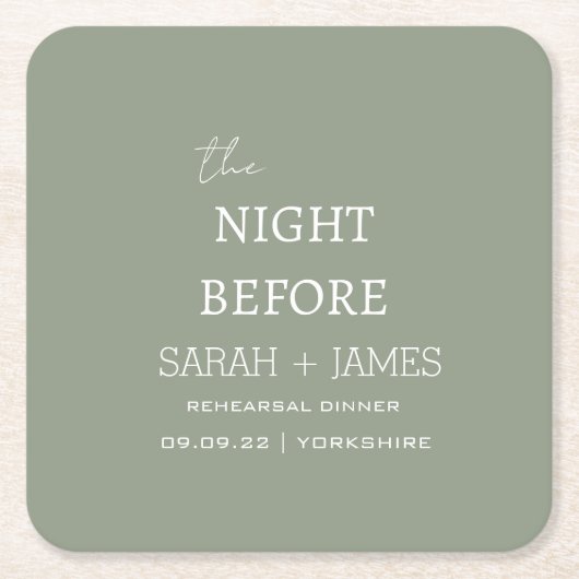 リハーサルディナーパーティー前夜のエレガントなスタイル スクエアペーパーコースター (正面)